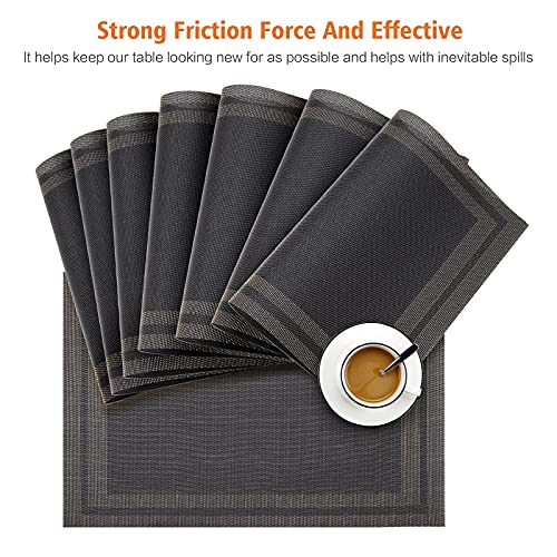 Placemats Set of 8, Vinyl Woven Black Non Slip Table Mats - color: Black Gold, size: 8PCS 12"Wx18"L
