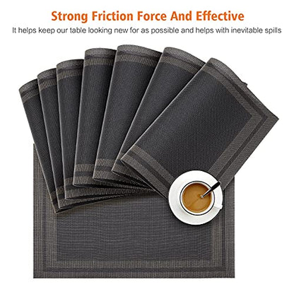 Placemats Set of 8, Vinyl Woven Black Non Slip Table Mats - color: Black Gold, size: 8PCS 12"Wx18"L