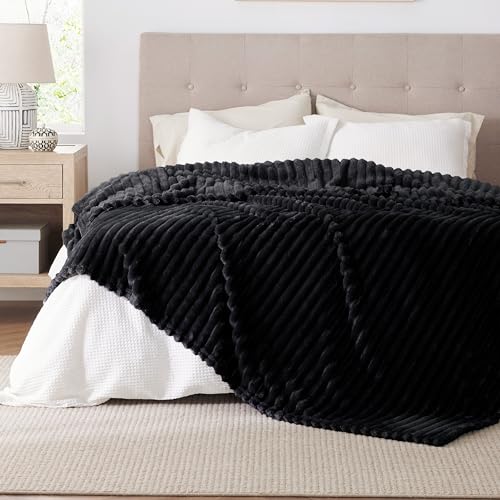 Bedsure Soft Full Size Fleece Blankets for Bed Black 84"x90" - color: Black, size: Full
