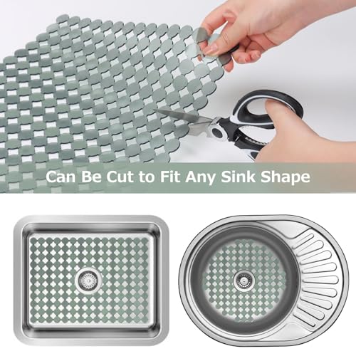 Kitchen Sink Mat for Stainless Steel/Ceramic Sinks,2 Pack with Scissors - color: Green