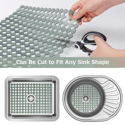 Kitchen Sink Mat for Stainless Steel/Ceramic Sinks,2 Pack with Scissors - color: Green