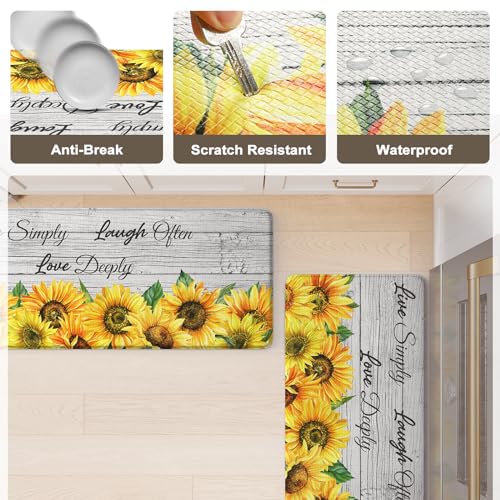 KIMODE Anti Fatigue Kitchen Mat, Farmhouse Sunflower Kitchen Rugs Sets of 2 - color: Sunflower/White, size: 47"L x 17.3"W x 0.47"Th + 29"L x 17.3"W x 0.47"Th