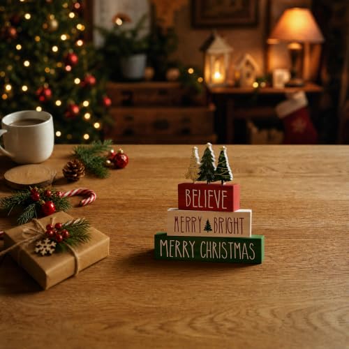 Smile Merry Christmas Wooden Signs Tabletop Indoor Decor - style: Xmas Tree