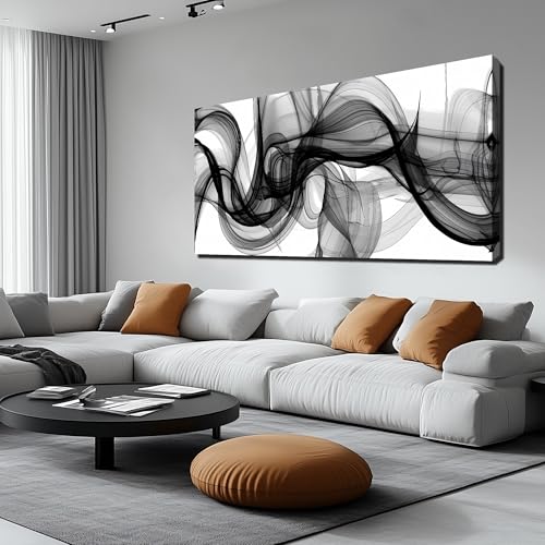 ENTANUB Abstract Wall Art for Bedroom, Black and White Canvas Wall Decor for Living Room, Smoke Picture Print, Size 59 x 29 Inches - color: ABSTRACT-44, size: 59L" x 29W"