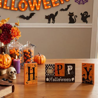 Smile Halloween Wooden Block Decor Set Happy Halloween Letter Pattern - style: Letter Halloween