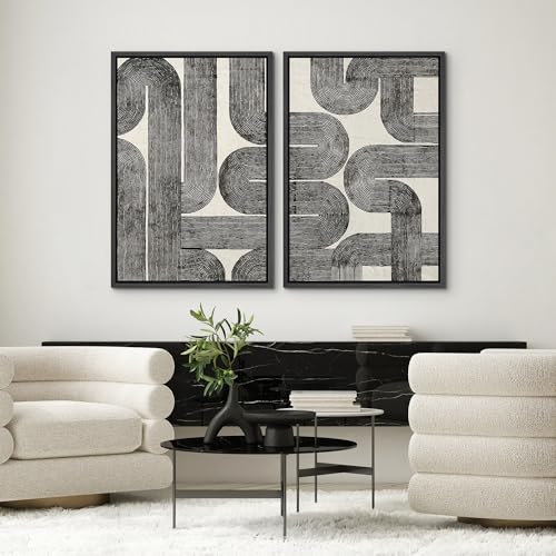 SIGNWIN Framed Canvas Print Wall Art Set Black Line Curved Geometry Abstract Illustrations Graffiti & Street Art Modern Art for Living Room, Bedroom, Office - 16"x24"x2 Black - color: A16-2604-m11, size: 16"x24"x2 Panels Black