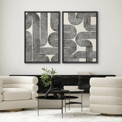 SIGNWIN Framed Canvas Print Wall Art Set Black Line Curved Geometry Abstract Illustrations Graffiti & Street Art Modern Art for Living Room, Bedroom, Office - 16"x24"x2 Black - color: A16-2604-m11, size: 16"x24"x2 Panels Black
