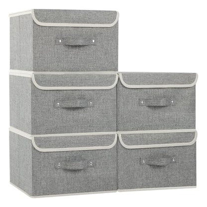 Foldable Fabric Storage Cubes with Lids,Grey 13x9.1x7.9in,5 Pack - color: Grey, size: 13x9.1x7.9in(5-pack)