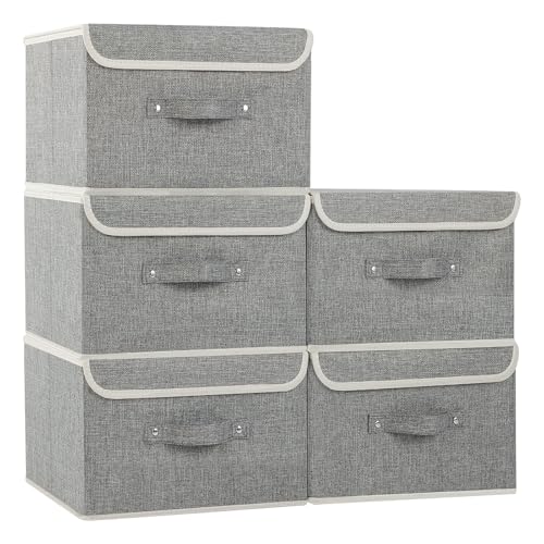 Foldable Fabric Storage Cubes with Lids,Grey 13x9.1x7.9in,5 Pack - color: Grey, size: 13x9.1x7.9in(5-pack)