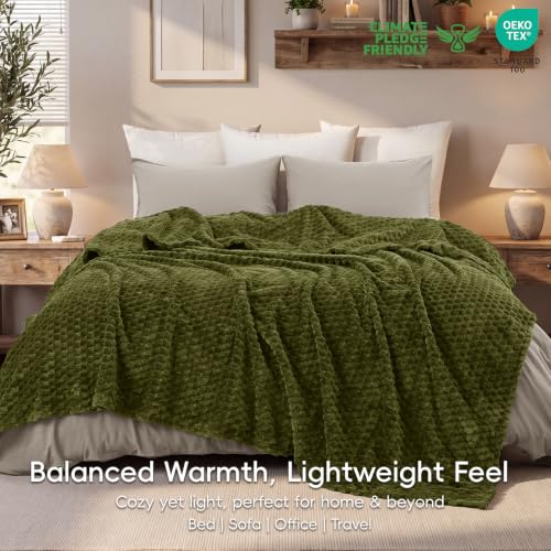 PHF Soft Cozy Fleece Blanket Twin, 340GSM Lightweight Warmth, Olive Green - color: Olive Green, size: Twin(66"x90")