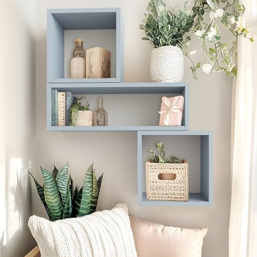 Kaboon Cube Floating Shelves Set2, Display Shelves Wall Mount 7.75" D x 12.5" W x 12.5" H, (Greylish Blue, Square 2 Cubes) - color: Greylish Blue, size: Square-Set2