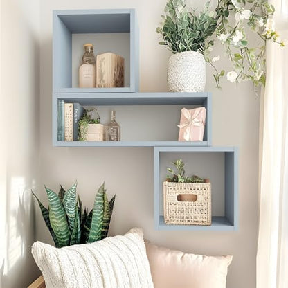 Kaboon Cube Floating Shelves Set2, Display Shelves Wall Mount 7.75" D x 12.5" W x 12.5" H, (Greylish Blue, Square 2 Cubes) - color: Greylish Blue, size: Square-Set2