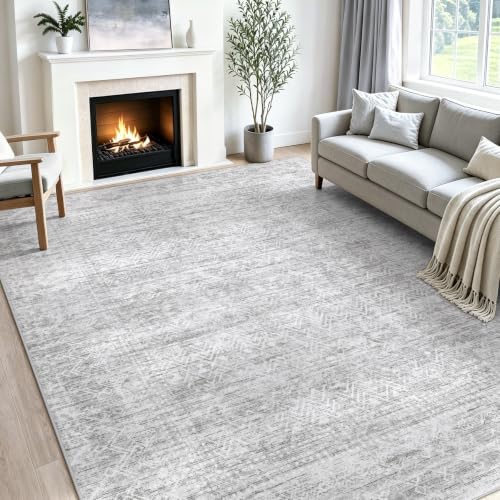 9x12 Area Rugs, Grey Washable Geometric Boho Rug for Living Room, Bedroom - color: Grey, size: 9' x 12' (Rectangular)