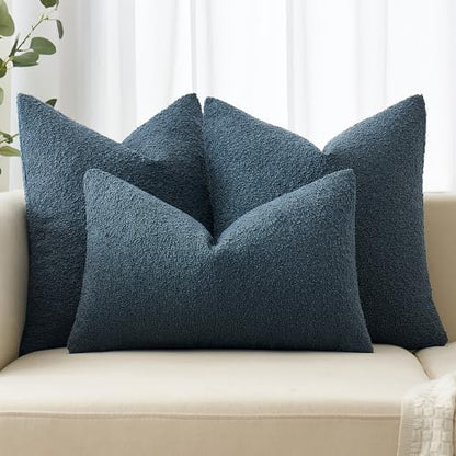MIULEE Textured Boucle Lumbar Pillow Cover for Bed 12x20 Dark Blue - color: Dark Blue, size: 20" x 12" (Pack of 1)