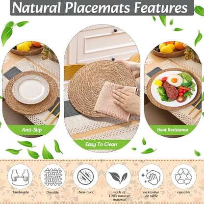 Boho Table Runner and Placemats Set, 6 Sets, Gray, 12x72 - color: Gray, size: 12x72"