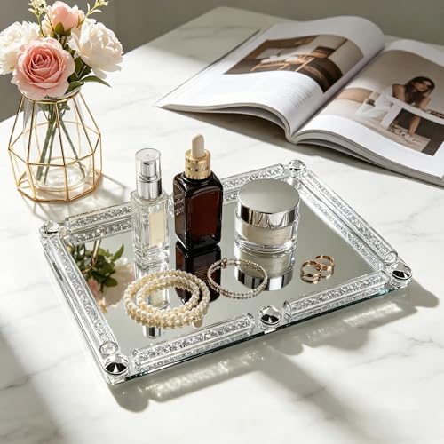 Crystal Glass Tray, 11.8" x 7.9" Silver Mirror Vanity Tray - color: Silver