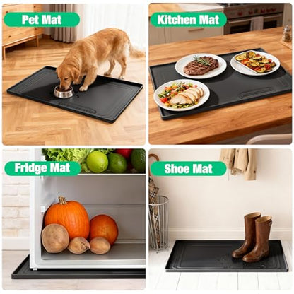 Under Sink Mat 34" X 22", Waterproof Silicone Cabinet Kitchen Liner, Black - color: Black, size: 22"W x 34"L