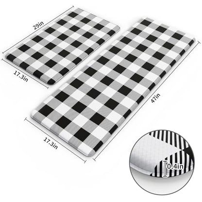 MAYHMYO 2PC Kitchen Mats for Floor,Buffalo Plaid Kitchen Rugs Anti Fatigue - color: Black