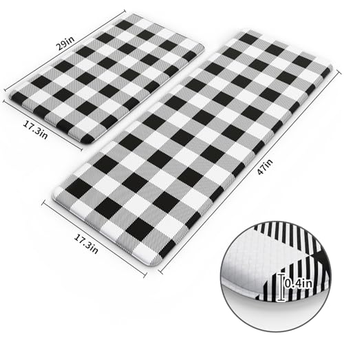 MAYHMYO 2PC Kitchen Mats for Floor,Buffalo Plaid Kitchen Rugs Anti Fatigue - color: Black
