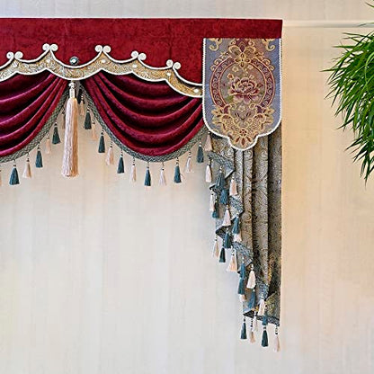 Luxury Burgundy Waterfall Valance Curtain, Floral Embroidered Swag Valance - size: 98"W x 47"L (Pack of 1)
