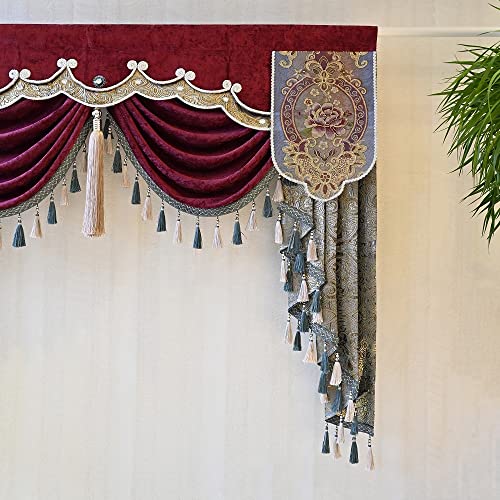 Luxury Burgundy Waterfall Valance Curtain, Floral Embroidered Swag Valance - size: 59"W x 47"L (Pack of 1)
