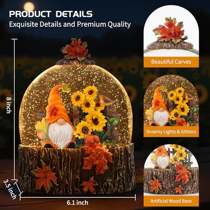 SUNFACE Fall Snow Globe with Gnome Sunflower, Lighted Autumn Decor - color: Goblin Sunflower 96