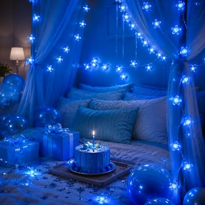 Connectable 33ft 100 LED Plug in Blue Flower Fairy Lights String Decor - color: Blue