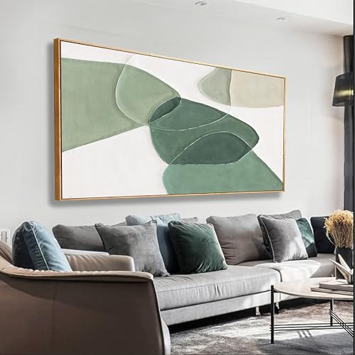Framed Wall Art Canvas Artwork Green And White Geometric Color Block Line Art Canvas Paintings Wall Decor Modern Home Bedroom Art Office Decor 20"X 40" Framed Ready To Hang - color: white green, size: 40"L x 20"W
