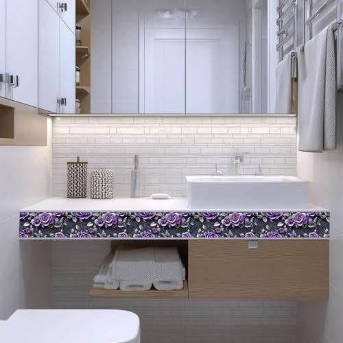 IVN Wallpaper Border Peel and Stick Wall Violet Rose Butterfly 4x196 Inch - color: Violet Rose Butterfly