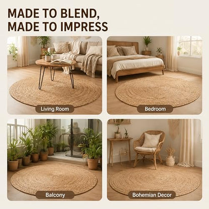 THE BEER VALLEY Jute Braided Area Rug, Natural, 4 Feet Round - color: Natural, size: 4' (Round)