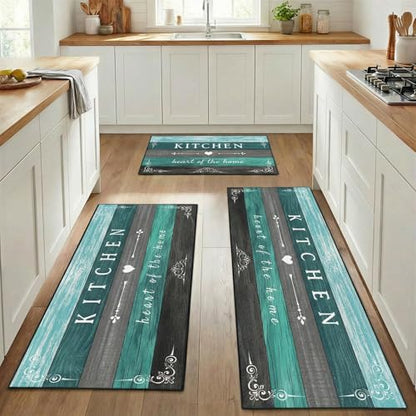 Kitchen Rugs Sets of 3 Non Slip Washable Mats for Floor, Wooden - color: Turquoise Teal Wooden