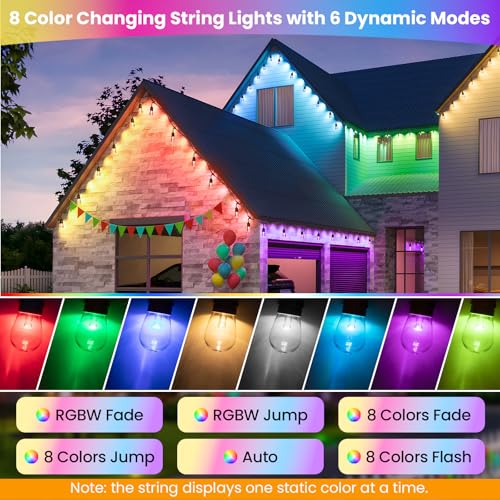Larkvue 96FT(2X48FT) RGBW Outdoor String Lights with Remote, 8 Modes, Black