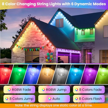 Larkvue 96FT(2X48FT) RGBW Outdoor String Lights with Remote, 8 Modes, Black