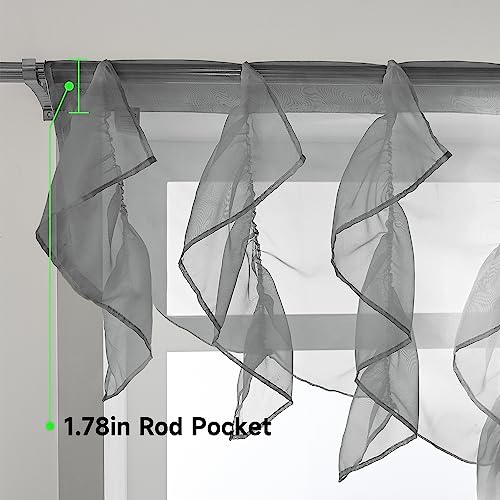 PearAge Ruffled Voile Semi Sheer Curtain Valance, Kitchen Living Room Shabby Chic Ruffle Valance Curtains, Girls Daughters Bedroom Cascade Window Valance 52x26 Inches (Grey-Triangle) - color: Grey