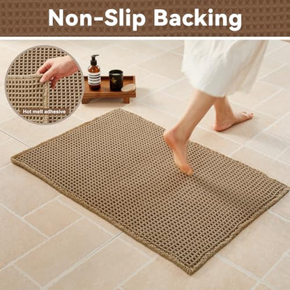 Triohero Waffle Bath Mat, Small Boho Bathroom Rugs Non Slip, 16x24 Khaki - color: Khaki, size: 1'4" X 2' (Rectangular)