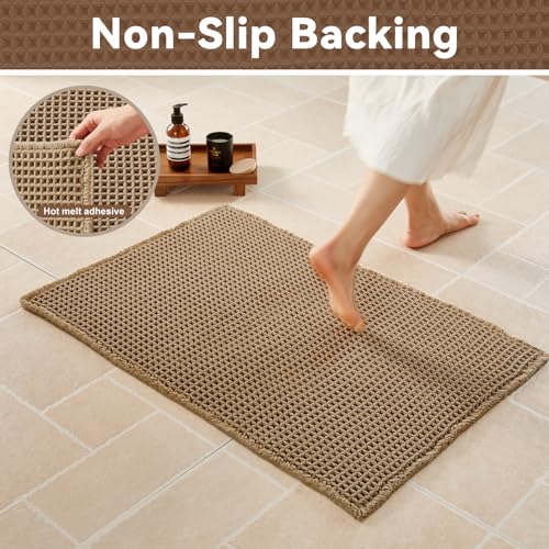 Triohero Waffle Runner Rug Bathroom, Long Boho Bath Mat, 24x72 Khaki - color: Khaki, size: 2' X 6' (Runner)