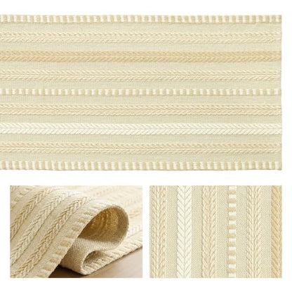 Artoid Mode Burlap Brown Farmhouse Stripe Braided Table Runner 12x72 Inch - color: Burlap Brown, size: 12" x 72", Table Runner