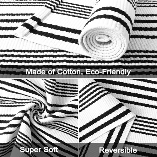 LEEVAN 4'X6' Black and White Striped Woven Cotton Reversible Outdoor Rug - color: 1white Strip, size: 4' x 6'