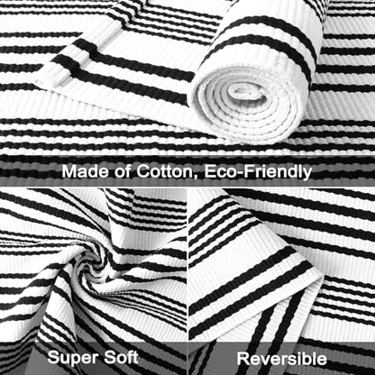 LEEVAN 4'X6' Black and White Striped Woven Cotton Reversible Outdoor Rug - color: 1white Strip, size: 4' x 6'