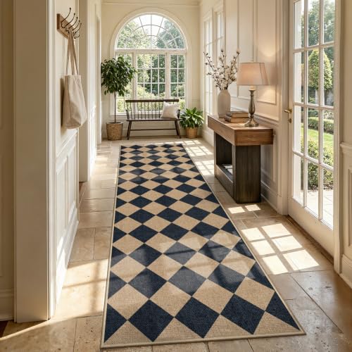 Lahome Checkered Hallways Runner Rug Non Slip, 2'6" x 10' Rugs for Kitchen - color: Black/Checkerboard -2, size: 2'6" x 10' (Runner)