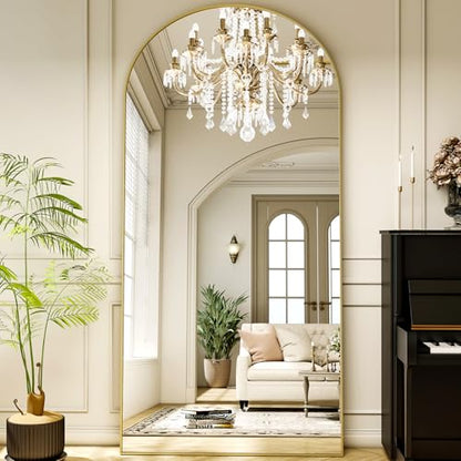XRAMFY 78"x38" Gold Arched Full Length Mirror with Aluminum Alloy Frame - color: Gold, size: 78"L x 38"W