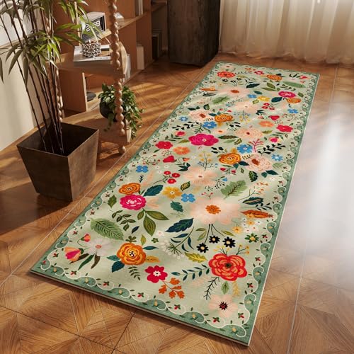 Rugcomf Runner Rug 2x6 Washable, Green - color: Green, size: 2' x 6' (Rectangular)