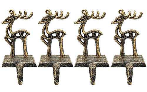 4 Pieces Reindeer Christmas Stocking Holder Christmas Hooks Skid Mantel Hooks Hanger for Fireplace Free Standing Christmas Decorations