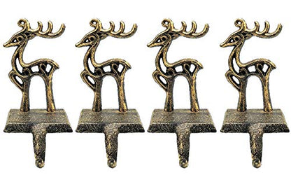 4 Pieces Reindeer Christmas Stocking Holder Christmas Hooks Skid Mantel Hooks Hanger for Fireplace Free Standing Christmas Decorations