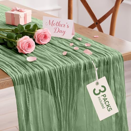 Pureegg 3 Pack Cheesecloth Table Runner 120 Inch Sage Green - color: Sage Green, size: 120" - 3 Packs