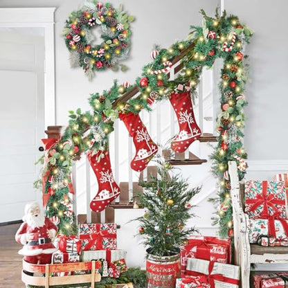 WANNA-CUL Pre-Lit 6ft Red White Christmas Garland with 30 LED Lights - color: Red White