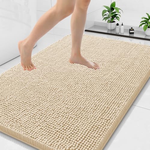 Arotive Bathroom Rugs 47x32, Soft Absorbent Shaggy Chenille Bath Rugs - color: Beige, size: 47" X 32"