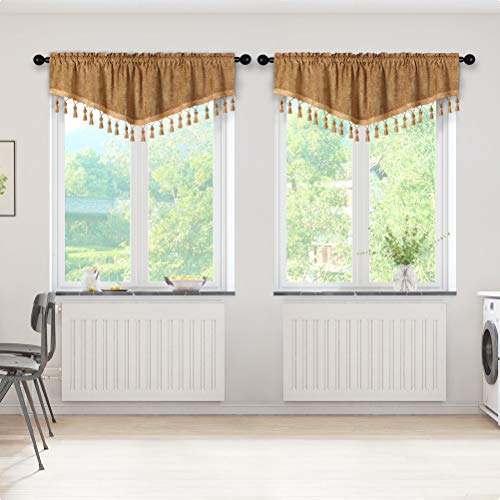 ELKCA Double-Sided Chenille Window Curtains Tier for Kitchen Bronze Ascot Valance Curtain for Living Room,Pack of 2(Bronze, 52" W x 18" L) - color: Bronze, size: 52"W x 18"L (Pack of 2)