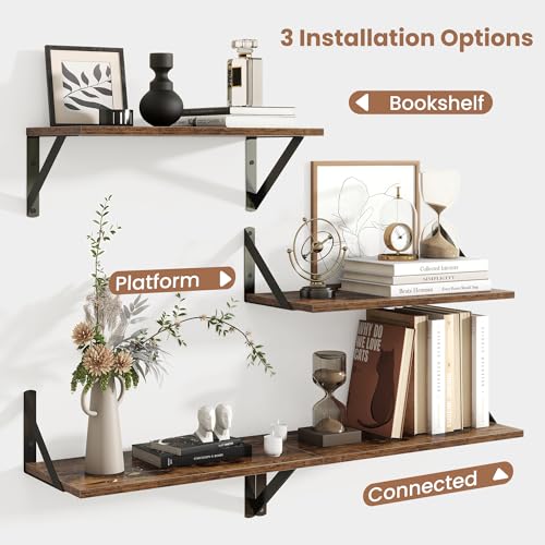 Axeman Floating Shelves for Wall, 16'' x 8'' Brown Wall Shelves Set of 2 - color: Rustic Brown, size: 16 Inch