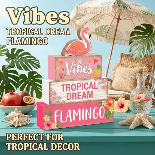 Britimes Tiered Tray Decor Set, 4 Pack, Wooden Table Sign, Flamingo Summer - style: Flamingo